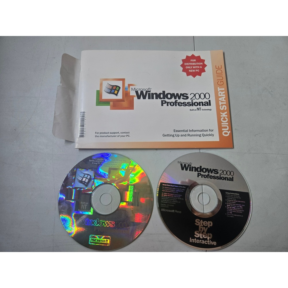 Microsoft Windows 2000 Pro 32 bit Full Version Software CD-ROM with Guide